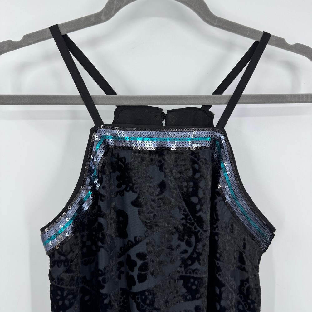 NEW Anthropologie Moulinette Soeurs Velvet Burnout Slip Dress 00 Black Beaded - Picture 3 of 12
